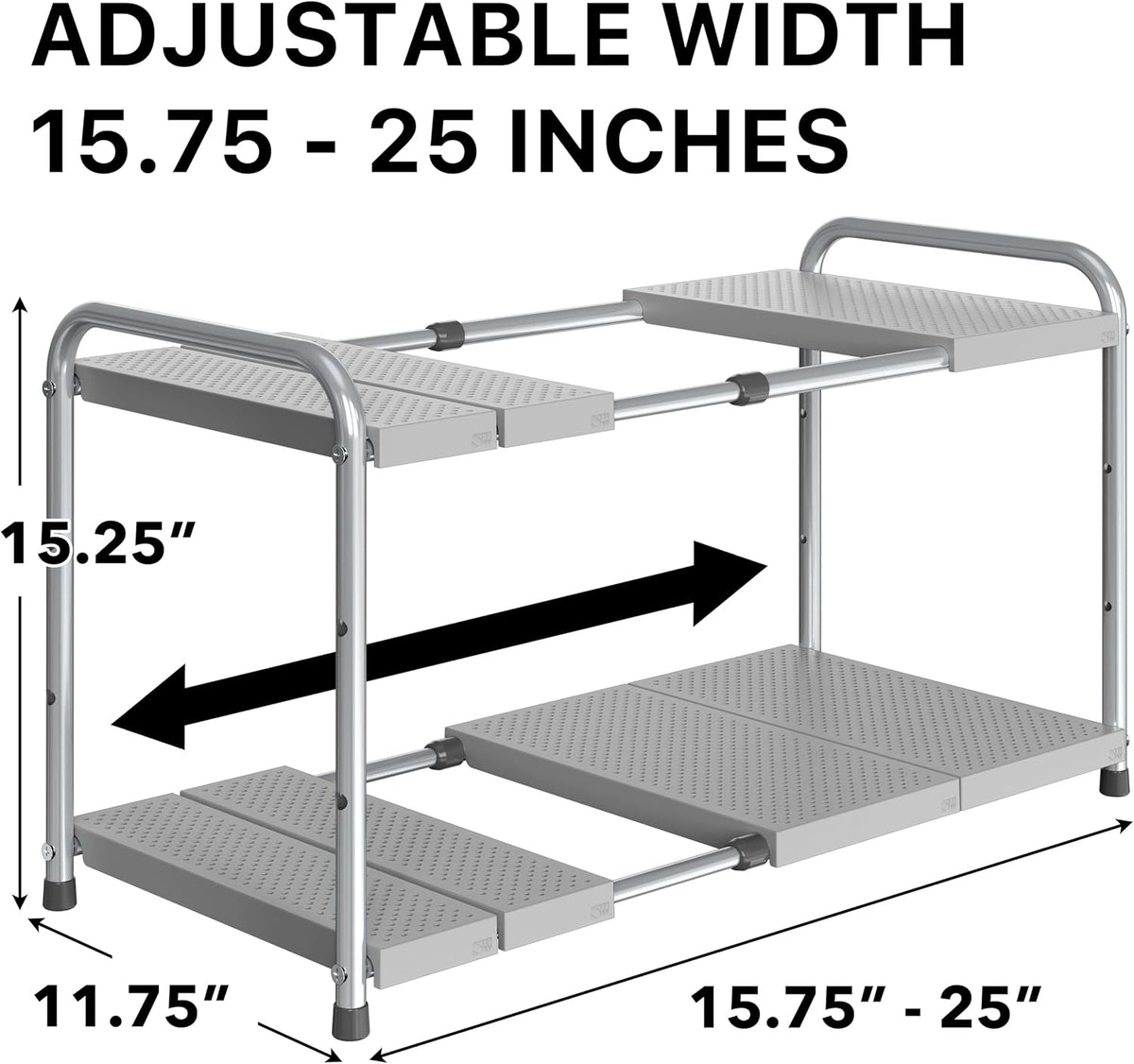 Simple Houseware Under Sink 2-Tier Heavy Duty Expandable Organizer, Silver