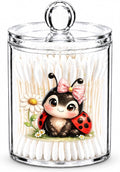 Ladybug Cotton Swab Holder with Lid Clear Acrylic Garden Apothecary Jar