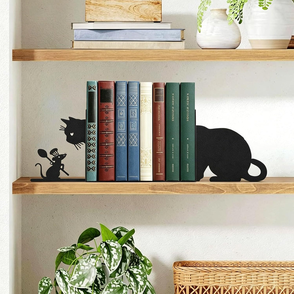 Cat and Mouse Book Ends for Shelves
