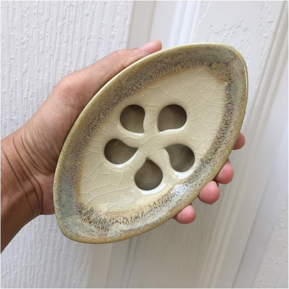 Ceramic Soap Dish with Self Draining Tray for Bar Soap, Bathroom, Kitchen (Ivory No.3)