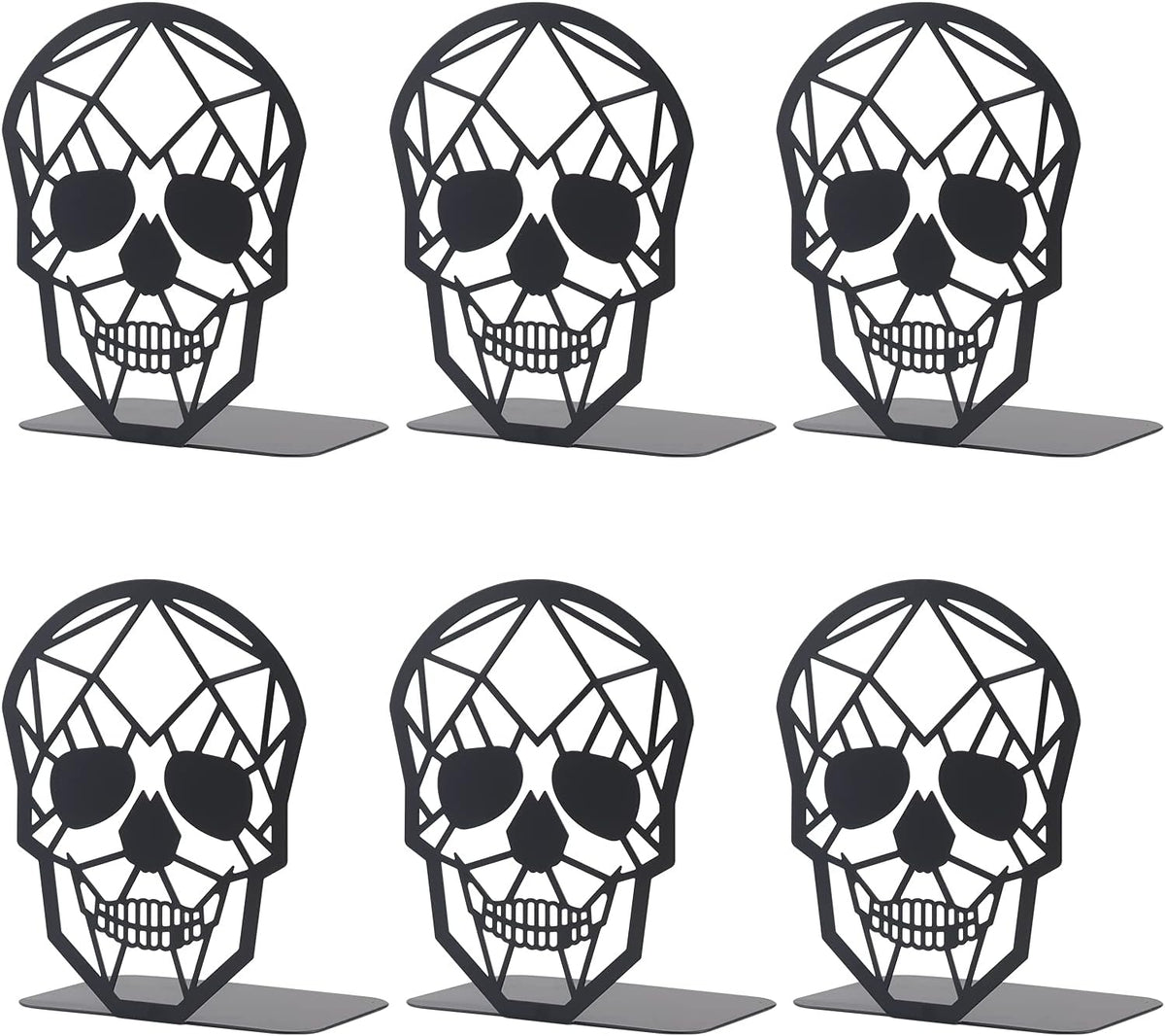 3 Pairs Metal Skull Design Bookend Black Book Ends, Heavy-Duty Bookends for Shelves, Black Skull Book Ends for Heavy Books, Book Shelf Holder Home Office Decorative Desktop Organizer