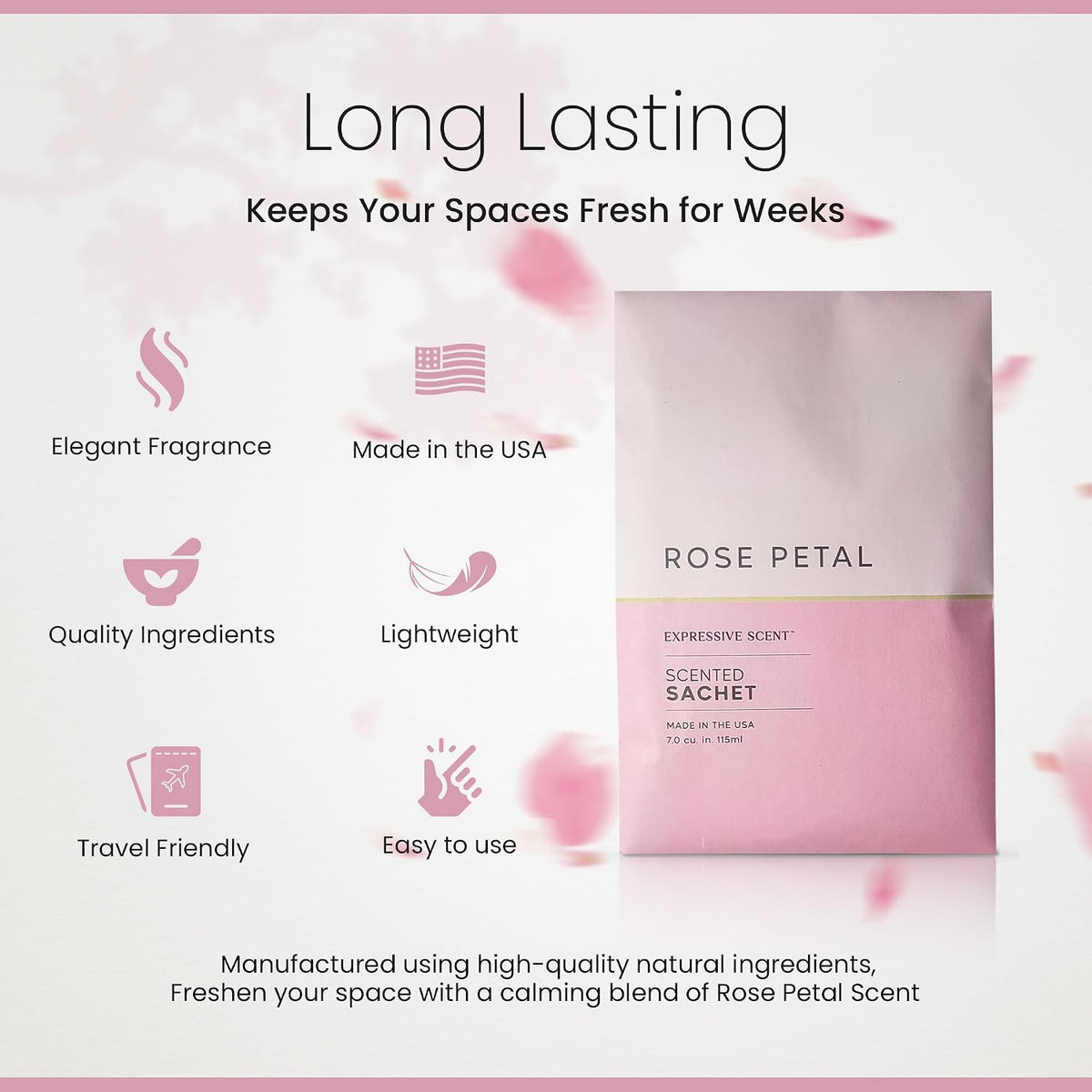 Expressive Scented Fresh Scent Pouches – Perfect Rose Petal Air Freshener – Home Fragrance & Closet Deodorizer for Drawers, Closets, Cars and Bathrooms – Long-Lasting Fresh Scent Sachets (6-Pack)