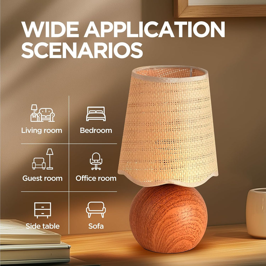 Minimalist Rattan Table Lamp, 11' Height, Woven Lampshade & E26 Socket Metal Base (Brown)