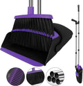 Broom with Dustpan Combo Set, 51" Household Dustpans and Broom, Standing Dust Pan Set for Home, Purple Cleaning Set for Kitchen Lobby Indoor Outdoor