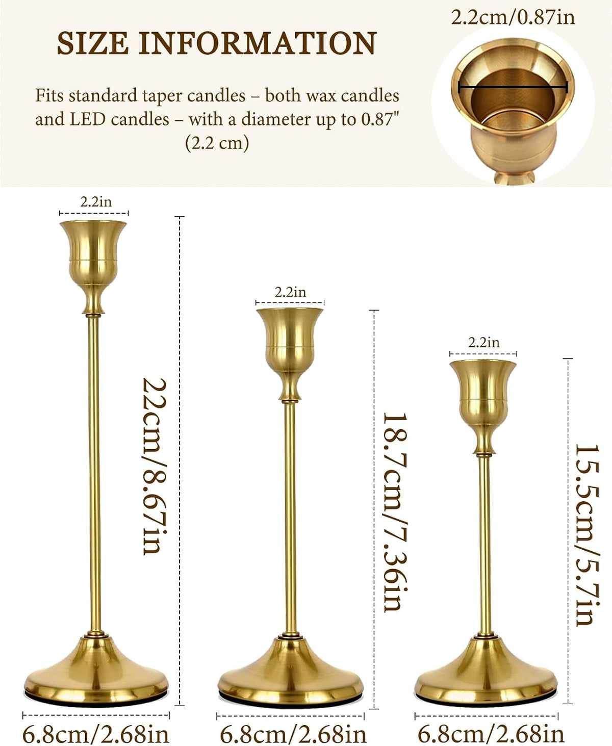 Gold Candlestick Holders Set of 3 Weighted Stable Base