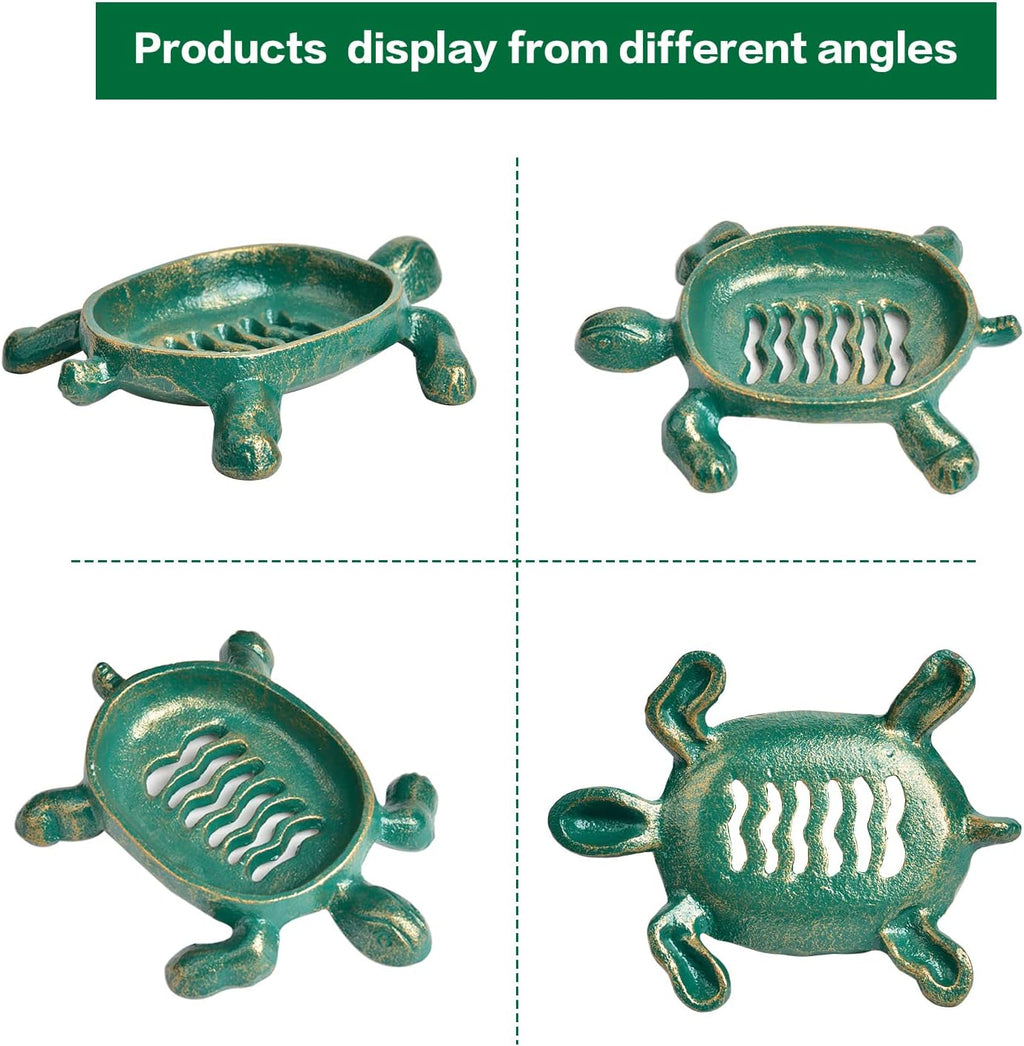 Sungmor Cast Iron Drainable Soap Holder - Tortoise Shaped & Antique Green
