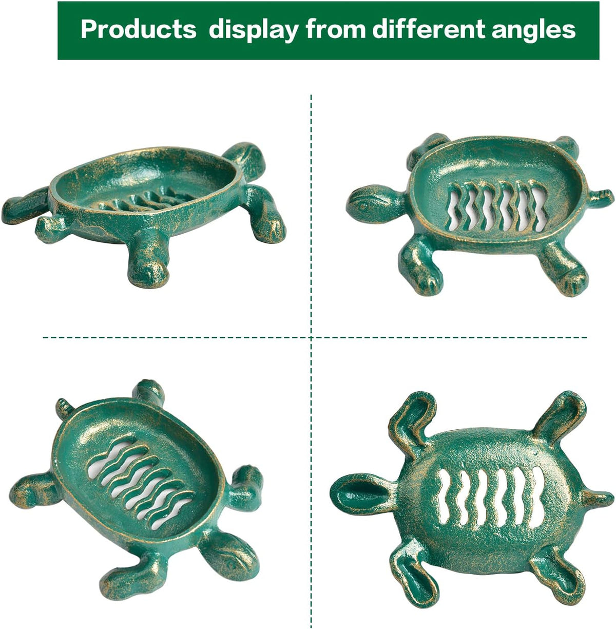 Sungmor Cast Iron Drainable Soap Holder - Tortoise Shaped & Antique Green