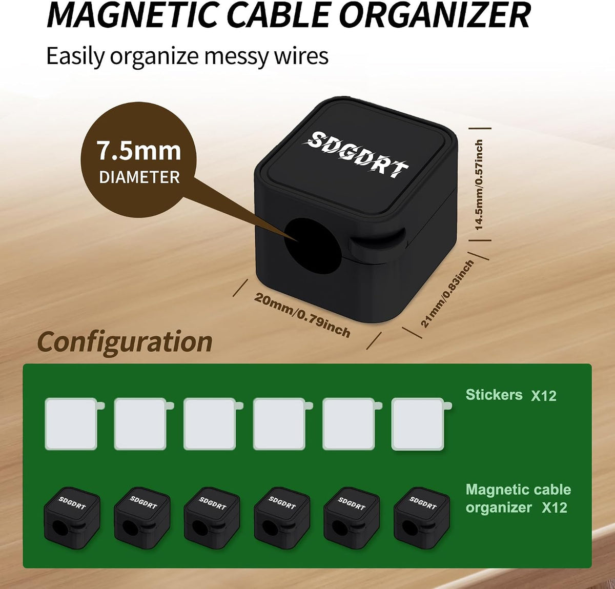 12 Pack Mini Magnetic Cord Holder, Residue-Free Self Adhesive Auto-Lock Cable Clips, Reusable Wire Keeper for Desktop, Car, Nightstand, Charging & Earphone Wires, Black Cable Organizer Clips