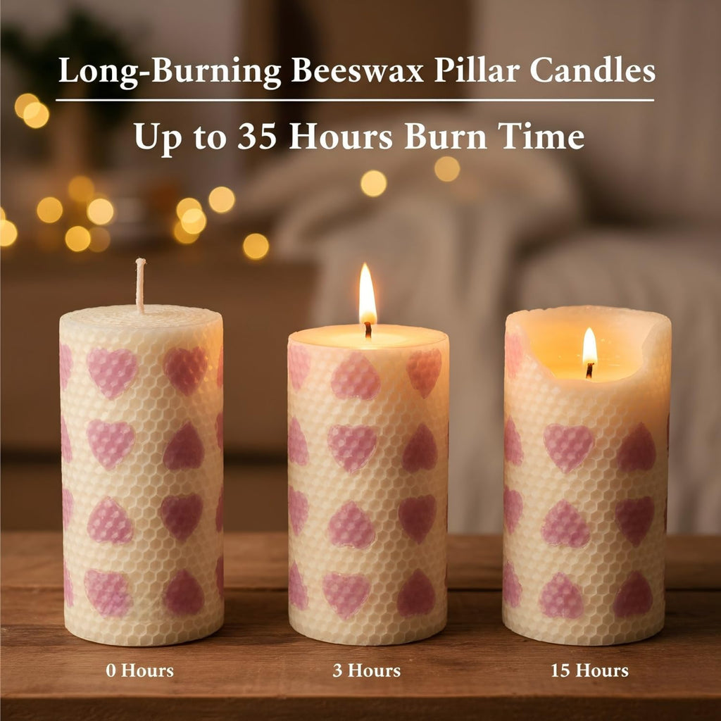 Hand Rolled Beeswax Pillar Candles 2 Packs, Non Toxic Beeswax Candles-70 Hours Long Burning, Organic Emergency Bees Wax Candles for Home, Paryer, Parties, Unscented Dripless Smokeless Candles, 2x4in