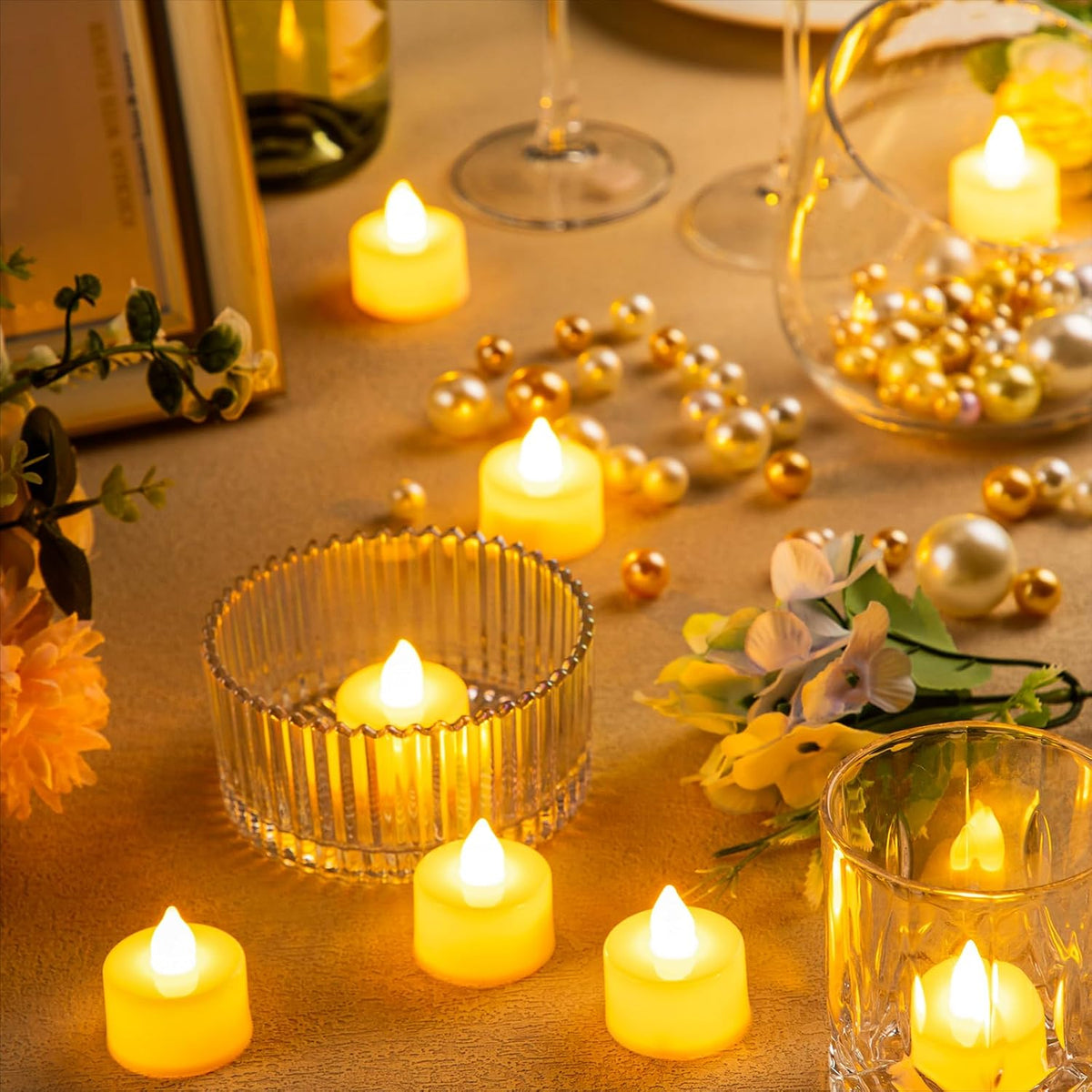 Coume 72 Pack Flameless Tea Light Candle Bulk, Yellow