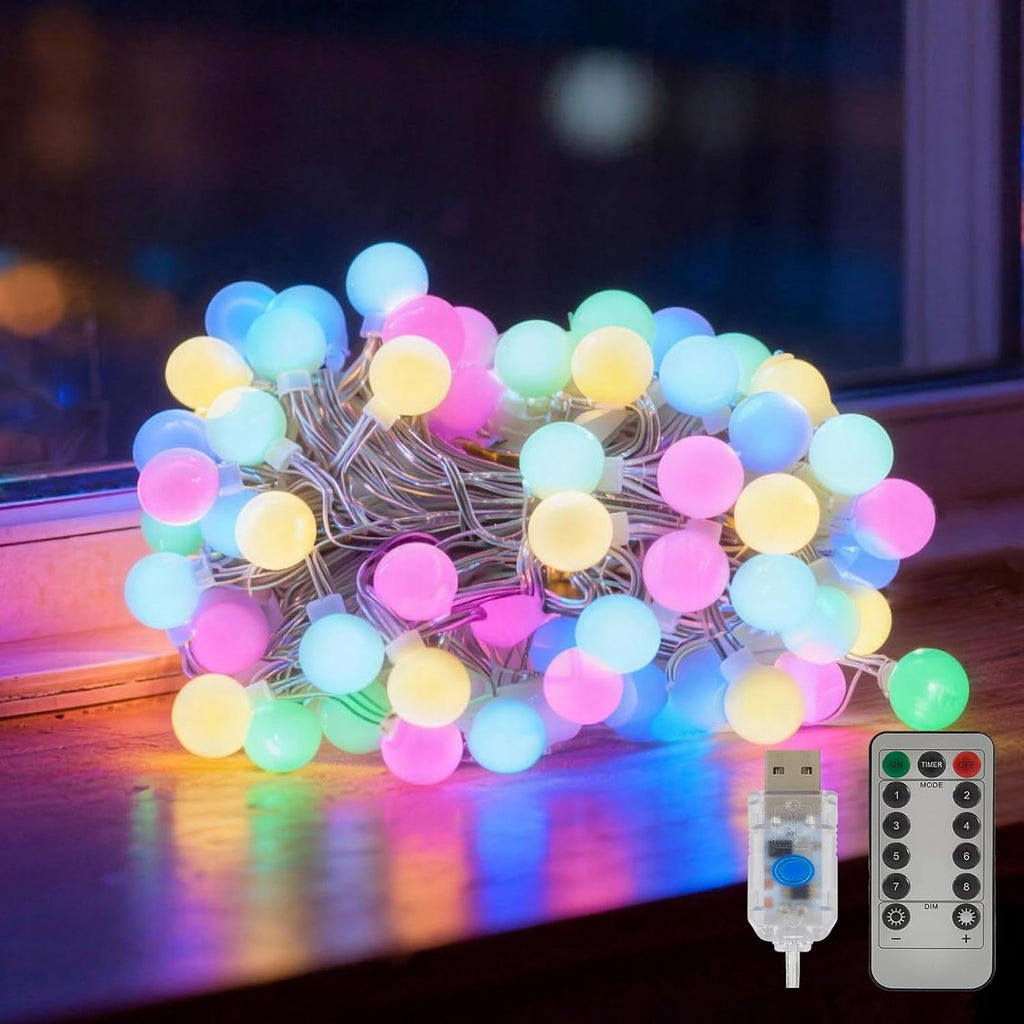 Easter String Lights Plug in, 37.4FT 100 LED Frosted Globe Lights with Remote, USB 8 Mode Decorative Lights for Bedroom, Classroom, Party, Spring Decor