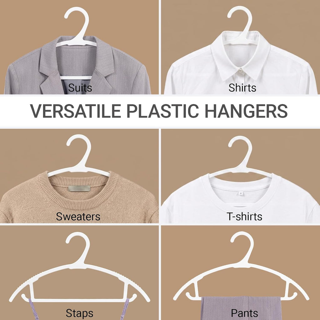 Amber Home 50 Pack White Plastic Hangers, Space Saving Clothes Hangers
