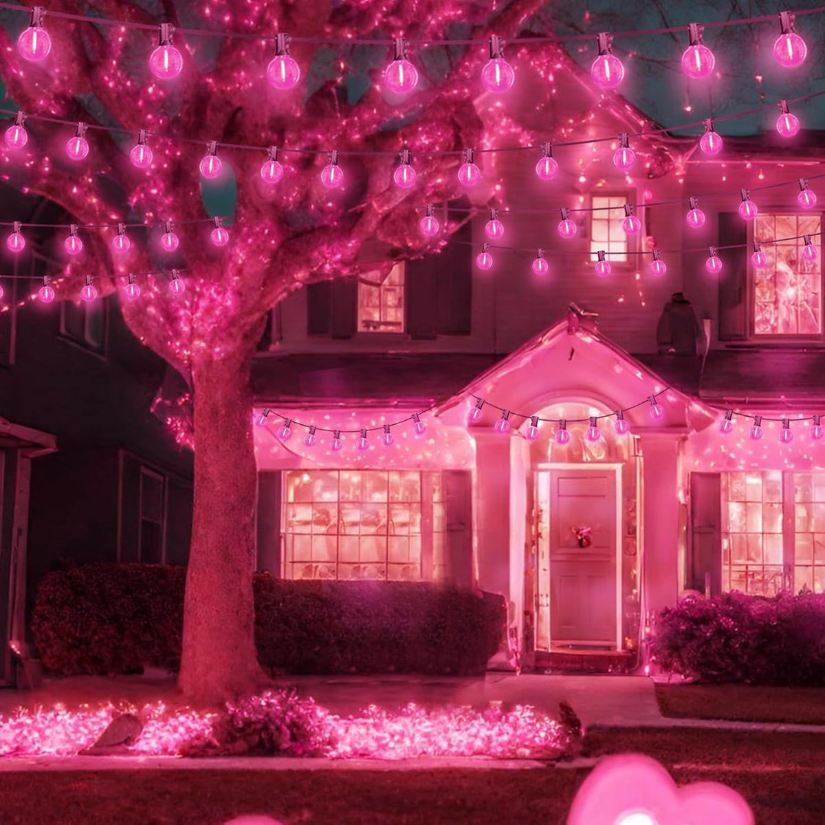 LAMPHOME 4 Pack 26FT Pink G40 LED Outdoor String Lights, Valentine's Day Decor with 13 Shatterproof Globe Bulbs, Waterproof Hanging Patio Lights or Balcony Backyard Garden Wedding Party Home Decor