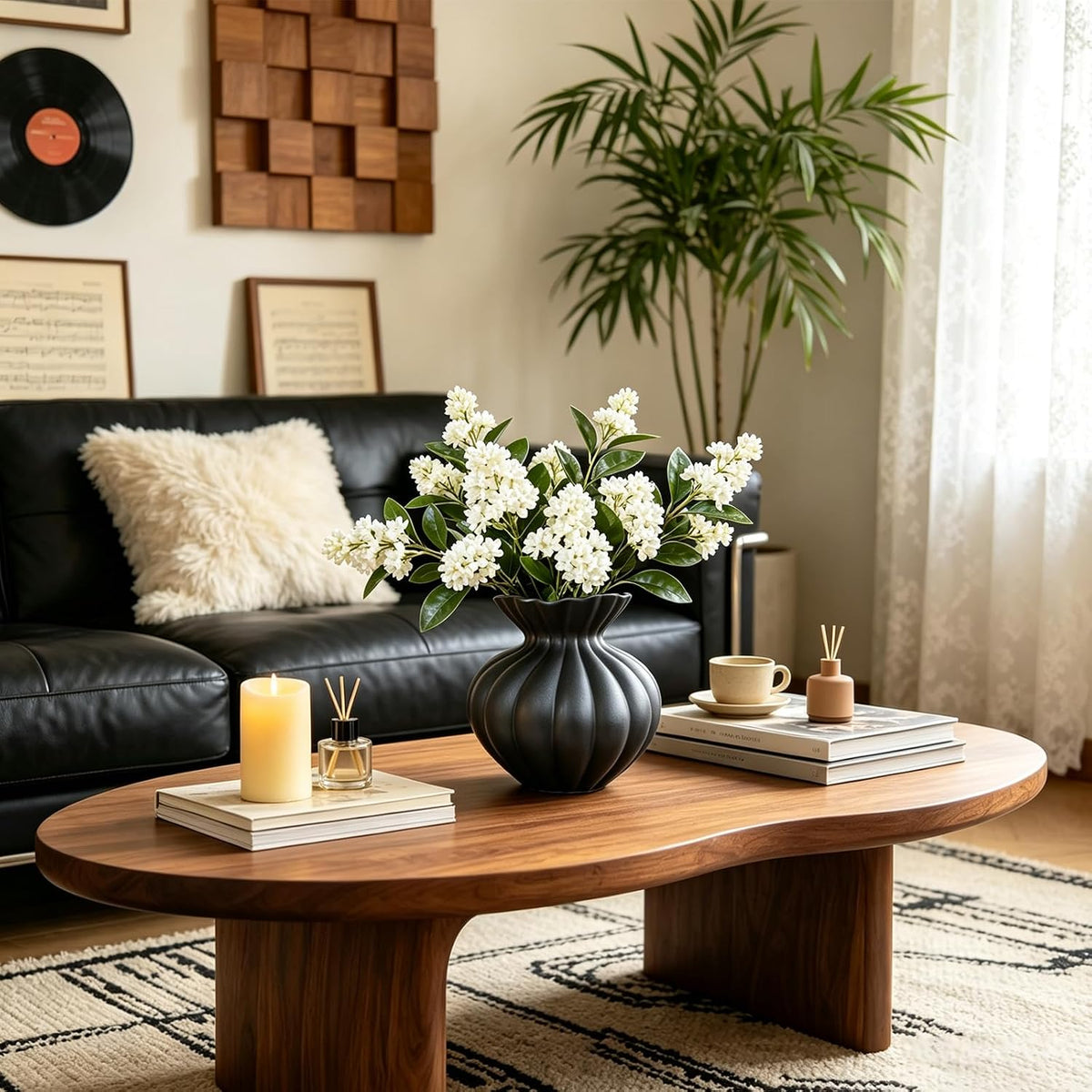 Ceramic Vase, Modern Boho Flower Vase for Home Decor, Unique Vase for Farmhouse Living Room Cabinet Table Centerpieces Wedding Decorations (Extra-Wide-Black)