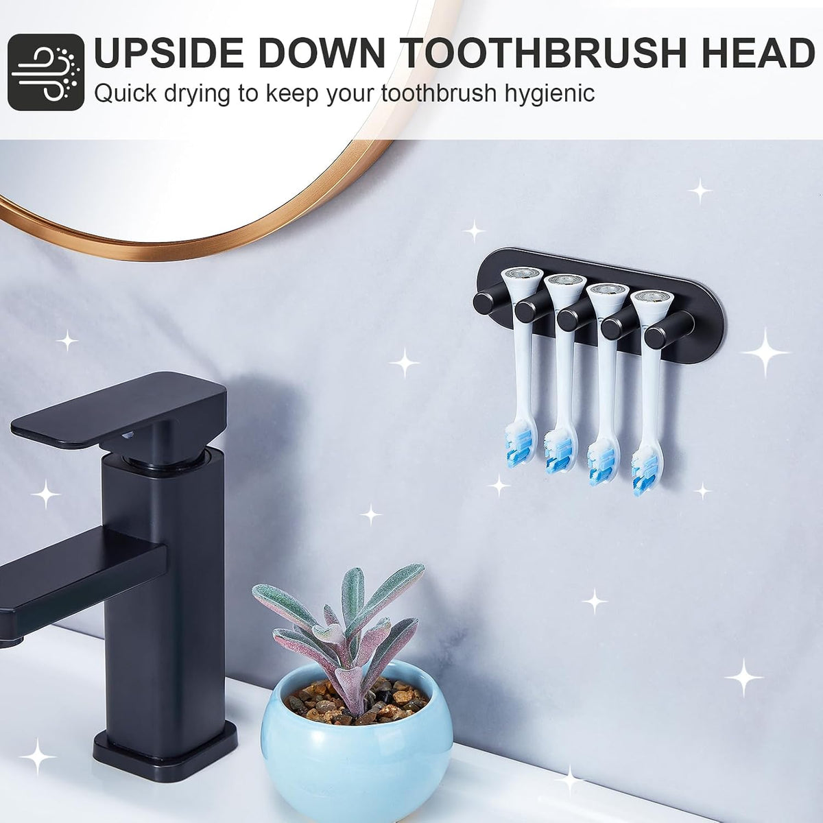 Electric Toothbrush Head Holder, Toothbrush Holders Wall Mounted, Adhesive Tooth Brush Head Holder Organiser, Electric Toothbrushs Holder, Shower Tooth Brushing Holder (Black, Large)
