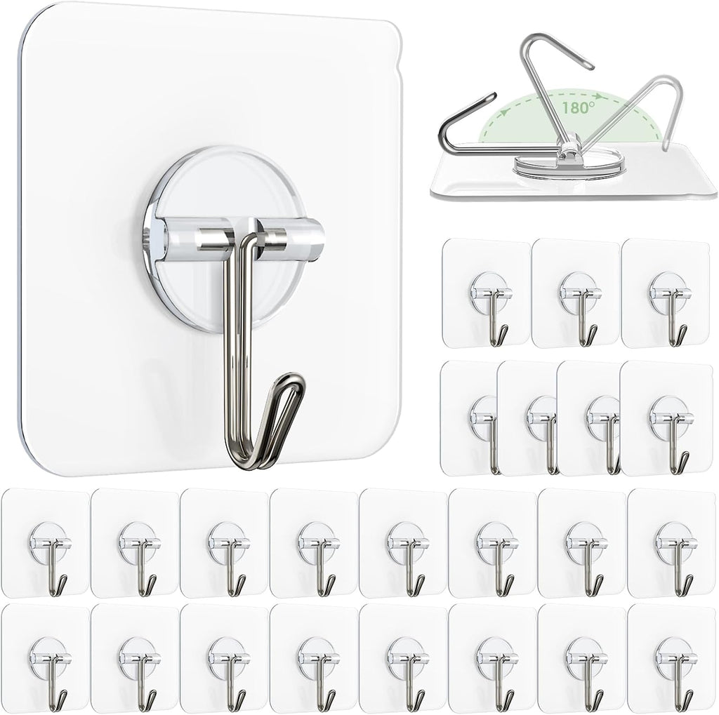 Adhesive Wall Hooks, 13 lb Clear Window Hooks Sticky Hooks 24 Pack