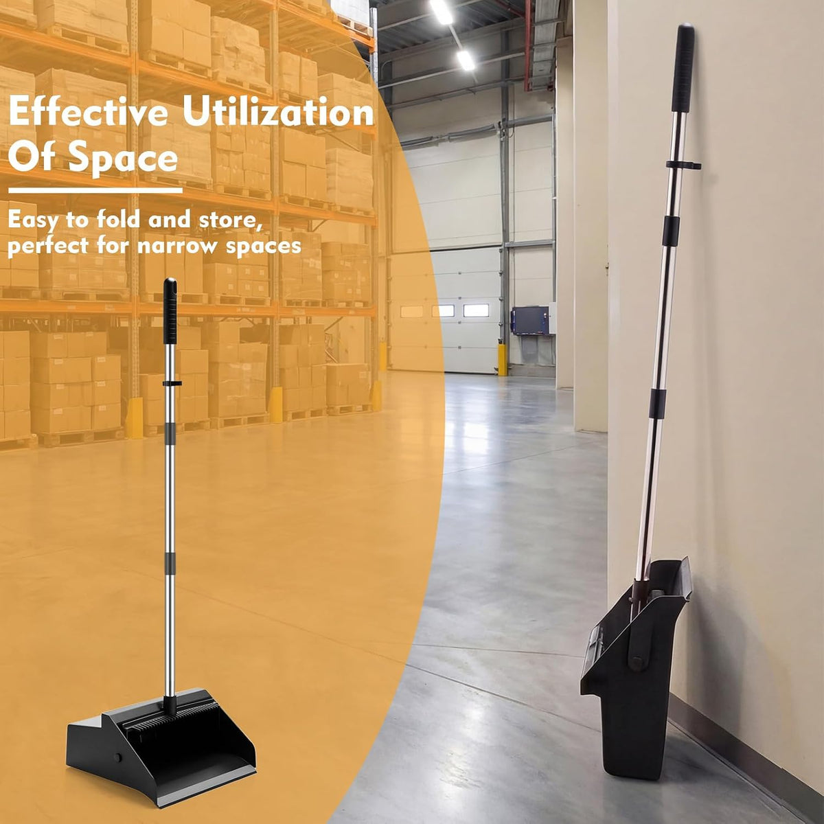 Didaey 1 Pcs Commercial Dustpan with Comb 38” Long Handle Upright Heavy Duty Dust Pan Outdoor Indoor for Courtyards Garages Lobby Mall Market Market Floors Office Pet Hair Rubbish Cleaning (Black)