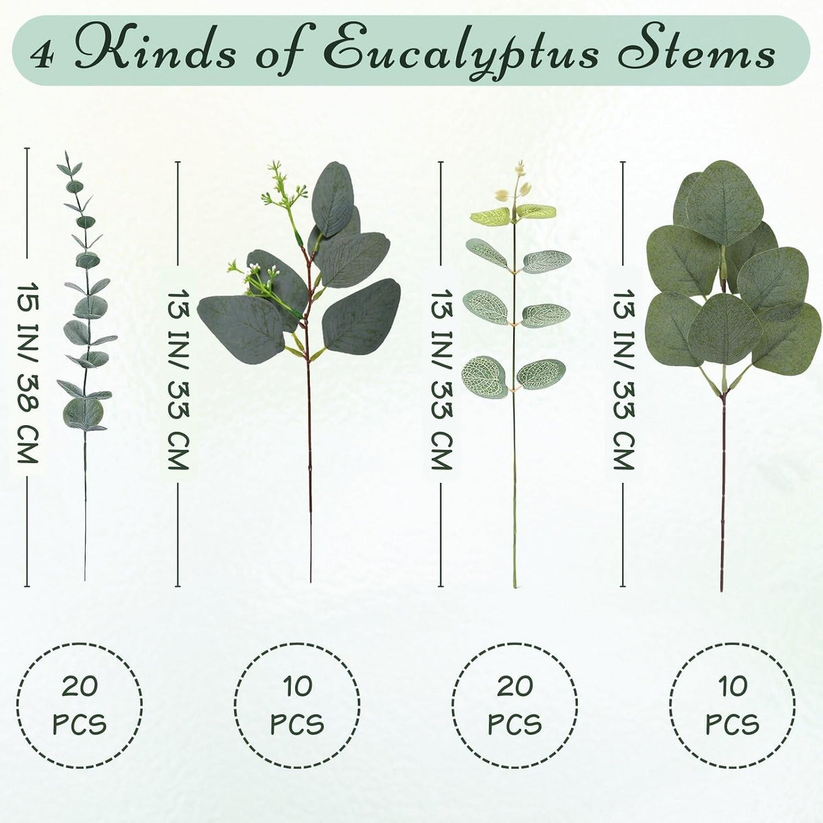 Eucalyptus Stems Bulk 60 Pcs, 4 Kinds Mixed Artificial Silver Dollar Eucalyptus Leaves Bundle Faux Greenery Branches for Wedding Vase Bouquet Floral Arrangement Centerpiece Home Decor