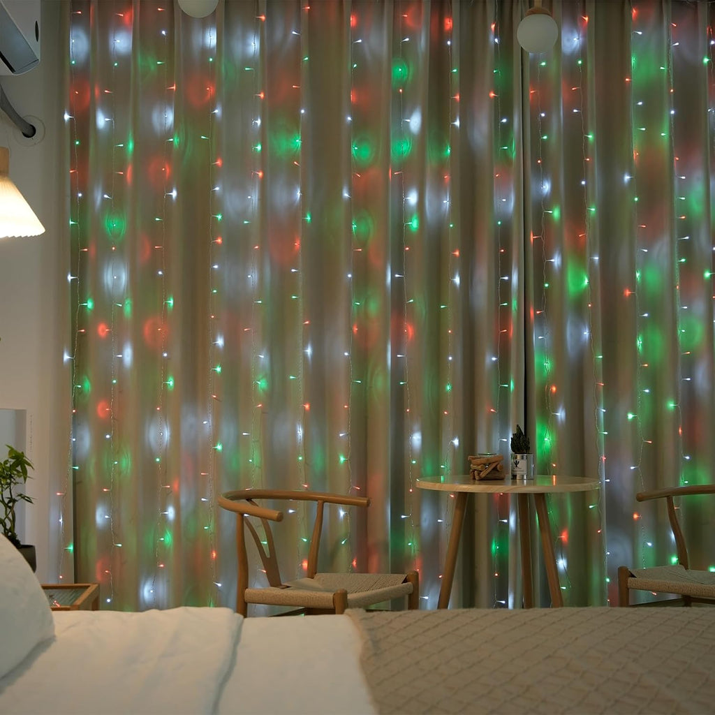 JMEXSUSS 300LED Red White and Green Christmas Curtain Lights with Remote