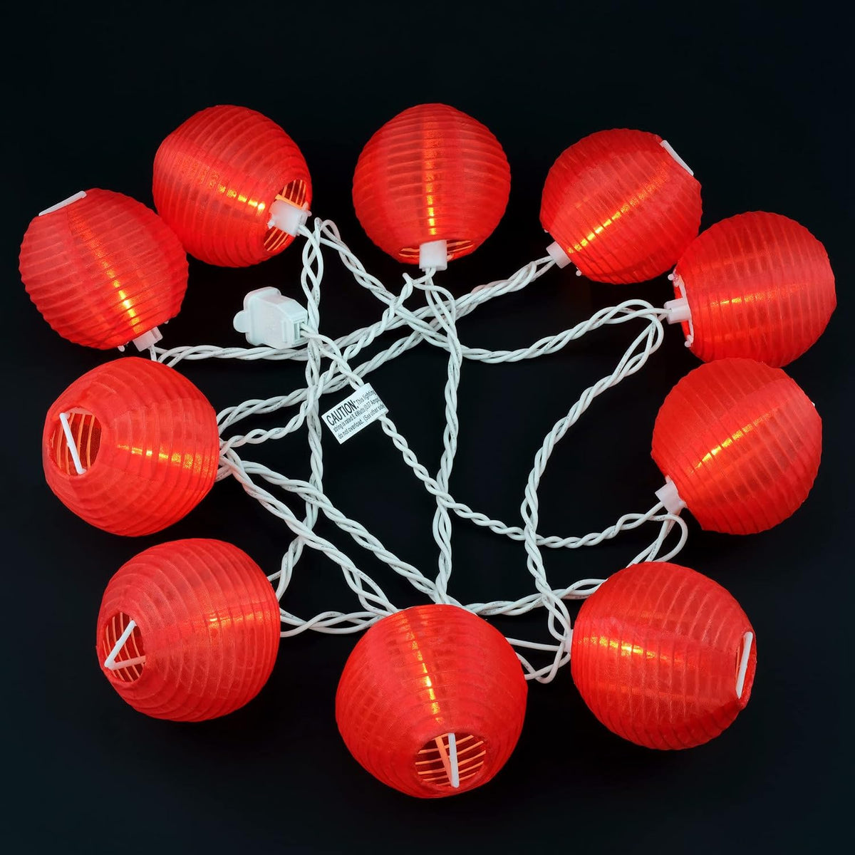 YULETIME Red Lantern String Lights, 10 ct 3" Dia 7.6 ft White Wire Plug-in