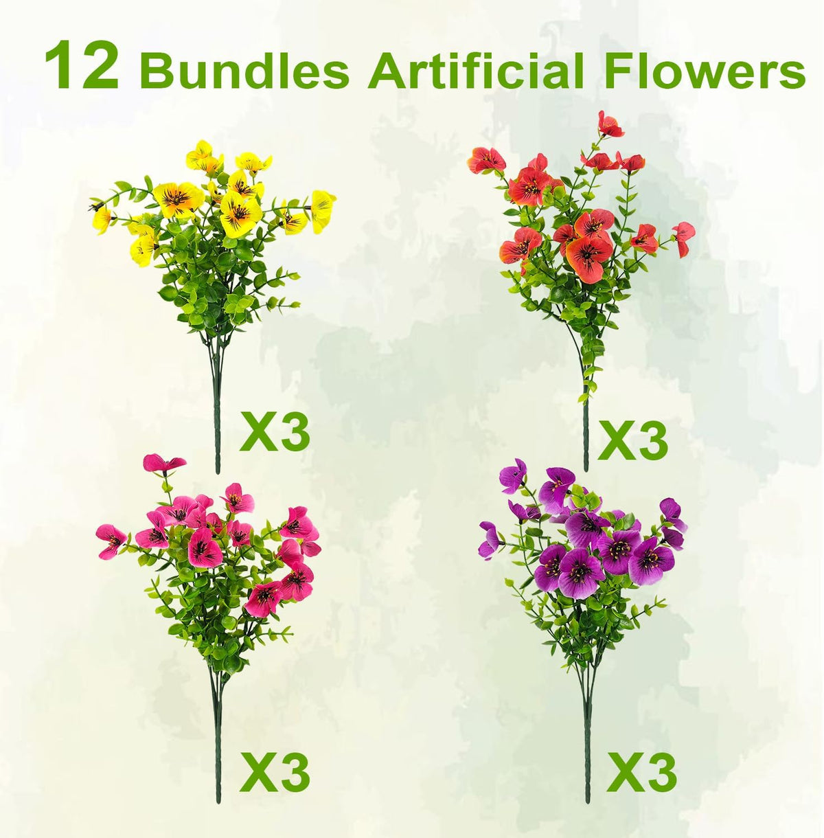 Pansies Artificial Flowers for Outdoors 12 Bundles Fake Silk Pansy Faux Plastic Plants UV Resistant for Home Outside Garden Planter Front Door Porch Yard Patio Decor (Multicolor)