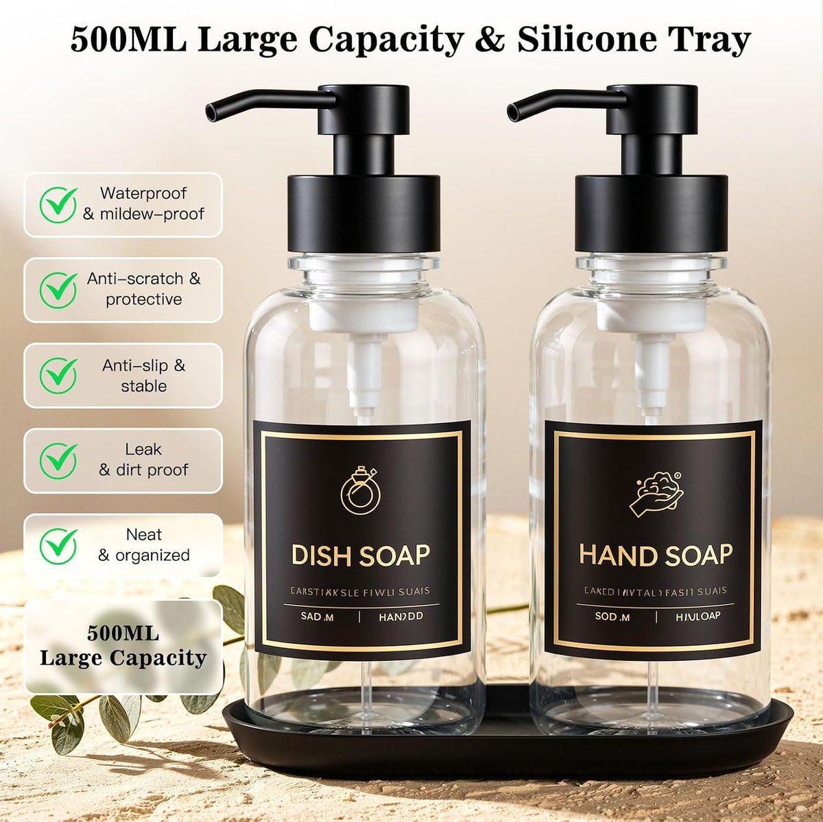 16.9 Oz Clear Glass Foaming Soap Dispenser, 2 Pack(Clear)