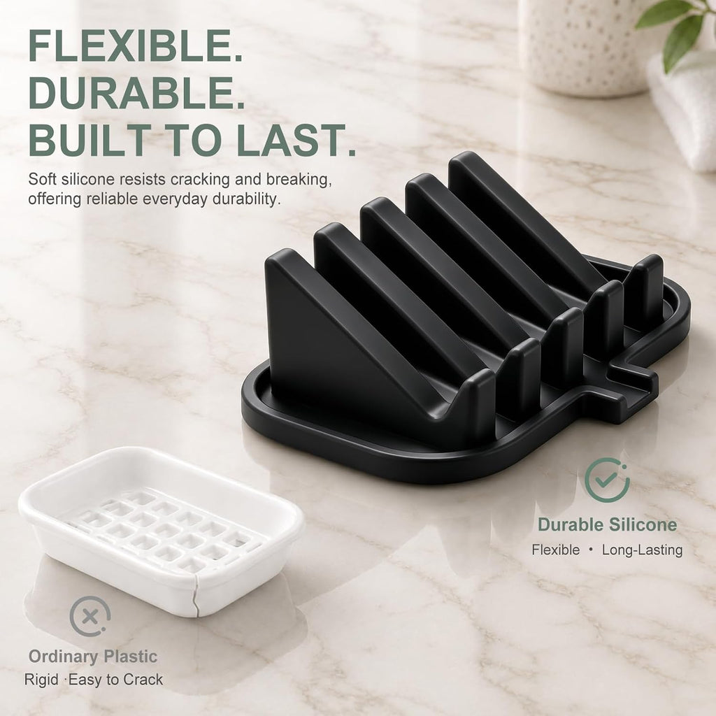 Silicone Soap Dish Holder for Shower with Self Draining (2, Black)