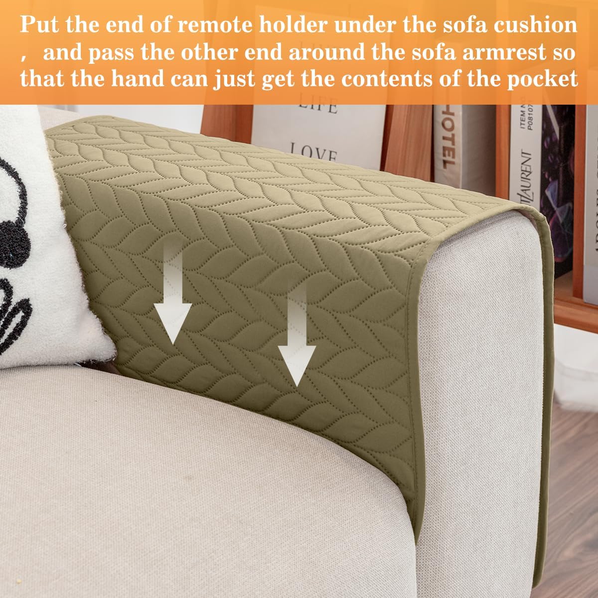 Sofa Armrest Organizer Arm Chair Caddy for Recliner, Remote Control Holder for Recliner, Non-Slip Armchair Caddy with 6 Pockets Storage for Magazine, Tablet, Phone, Dark Khaki