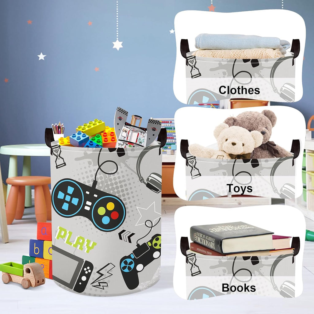 Clastyle Video Game Kid Storage Basket Foldable Boy Laundry Hamper, 45L