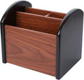 Wooden Desk Organizer with 4 Compartments, Remote Control Holder, Office Storage Caddy, 360-degree rotation Black and Brown Desk Organizer for Office Supplies