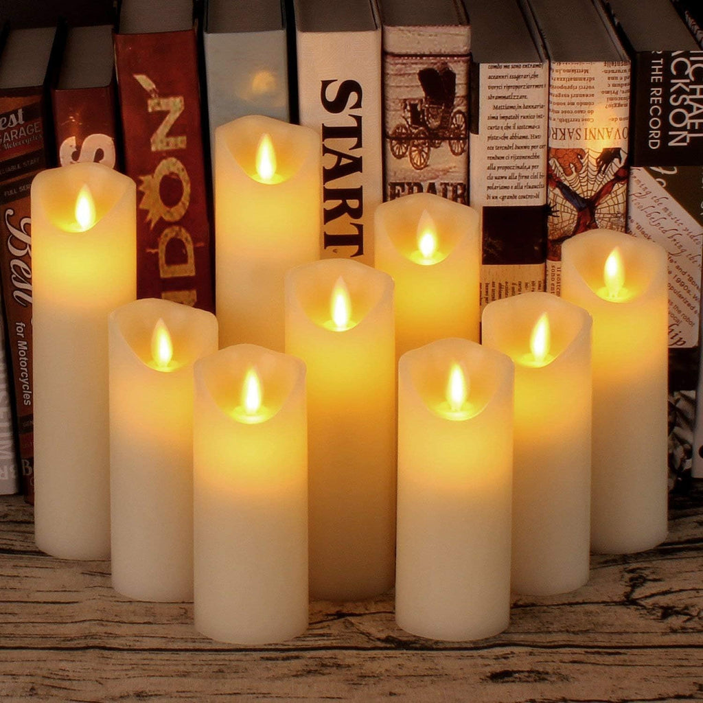 antizer Flameless Candles Set of 9 Ivory Dripless Real Wax Pillars Include Realistic Dancing LED Flames and 10-Key Remote Control with 24-Hour Timer Function 400+ Hours By 2 AA Batteries