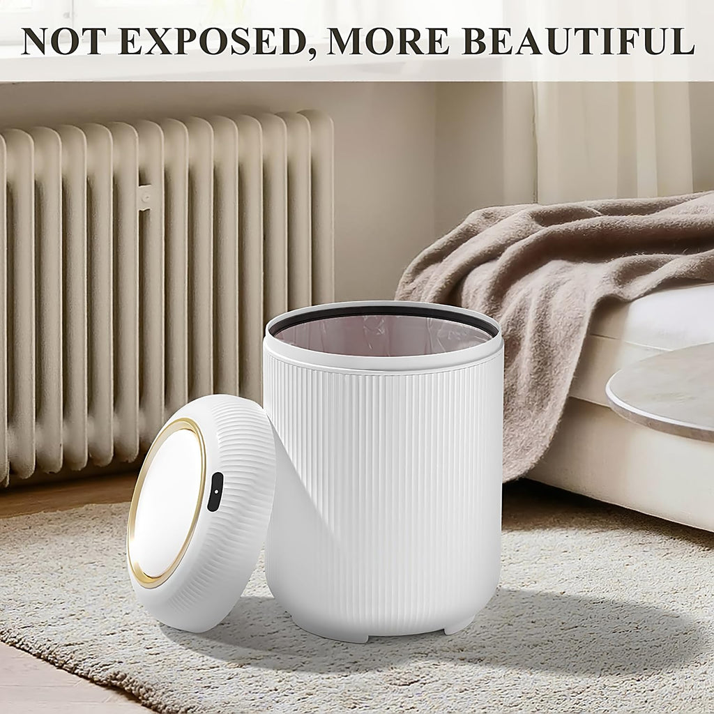 Automatic Motion Sensor Bathroom Trash Can with Lid,White and Gold