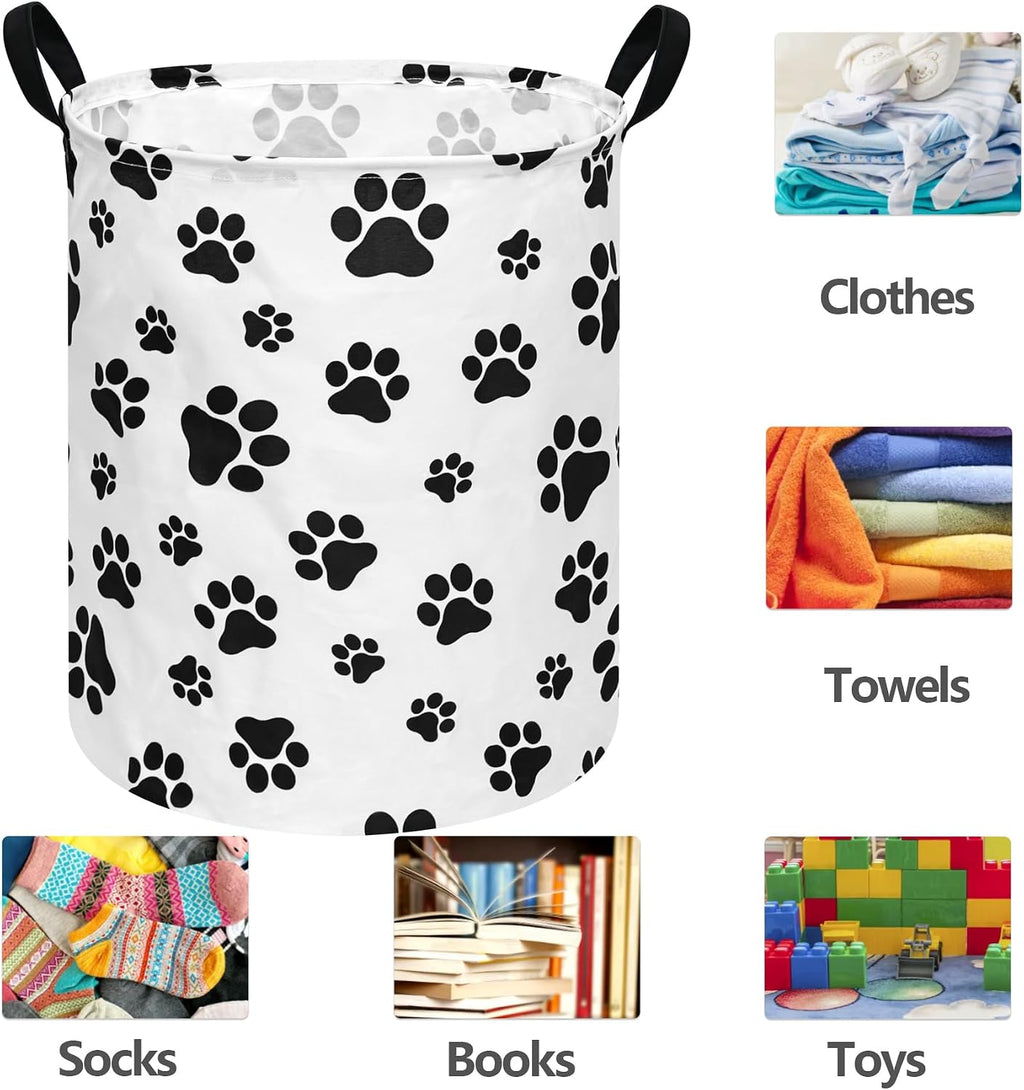Paw Print Round Kids Laundry Basket Gift Basket Storage Laundry Hamper Laundry Basket Baby Toys Nursery Bin with Handles,Storage Basket for Kids Room Bedroom Decor