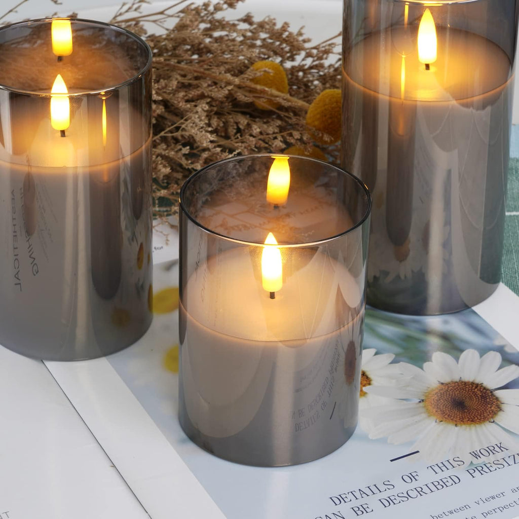 Amagic Gray Glass Flameless LED Candles Battery Operated with Remote Timer