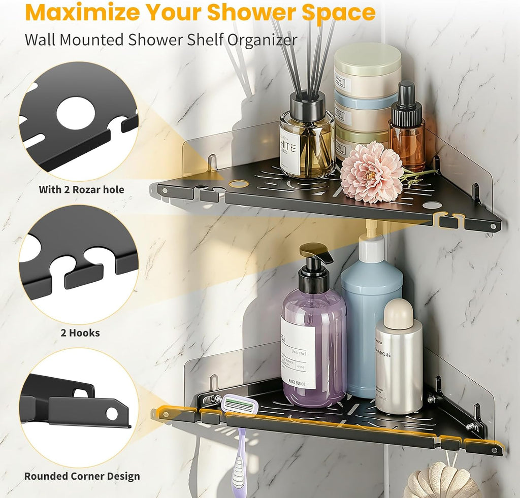 Corner Shower Caddy Adhesive, 2 Pack Shower Corner Organizer Shelf,No Drill