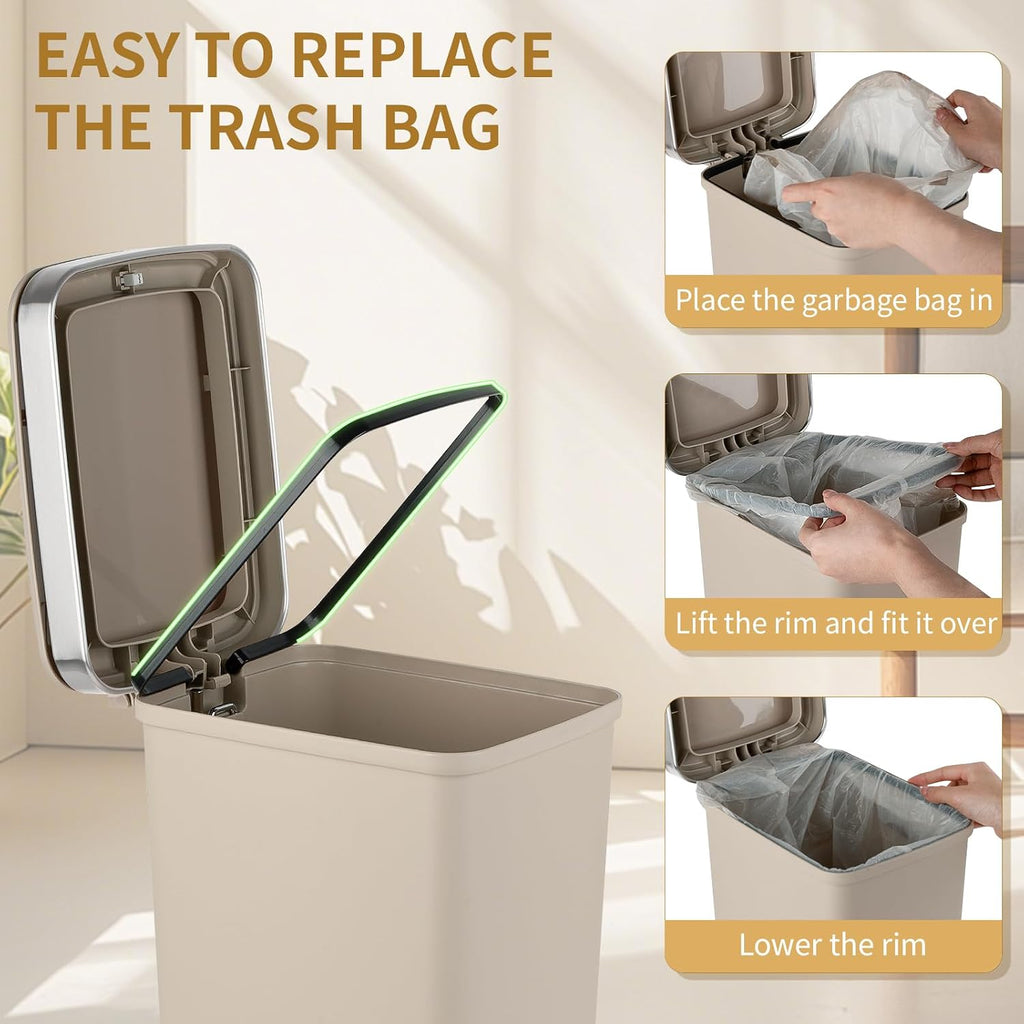 UUJOLY Small Bathroom Trash Can with Lid Step Pedal, 2.6 Gallon, Khaki
