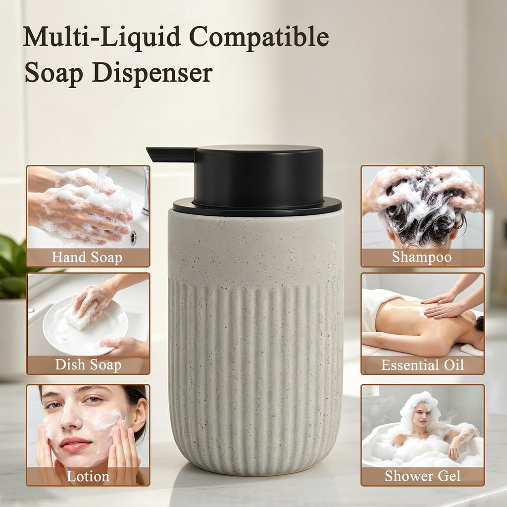 Blue Ceramic Foaming Soap Dispenser for Bathroom Countertop 13oz