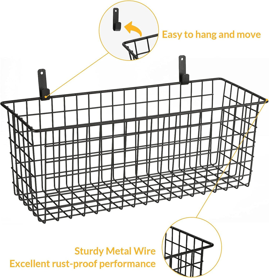 Kinlink 2 Sets Black Extra Large Hanging Wall Basket with Steel Hooks