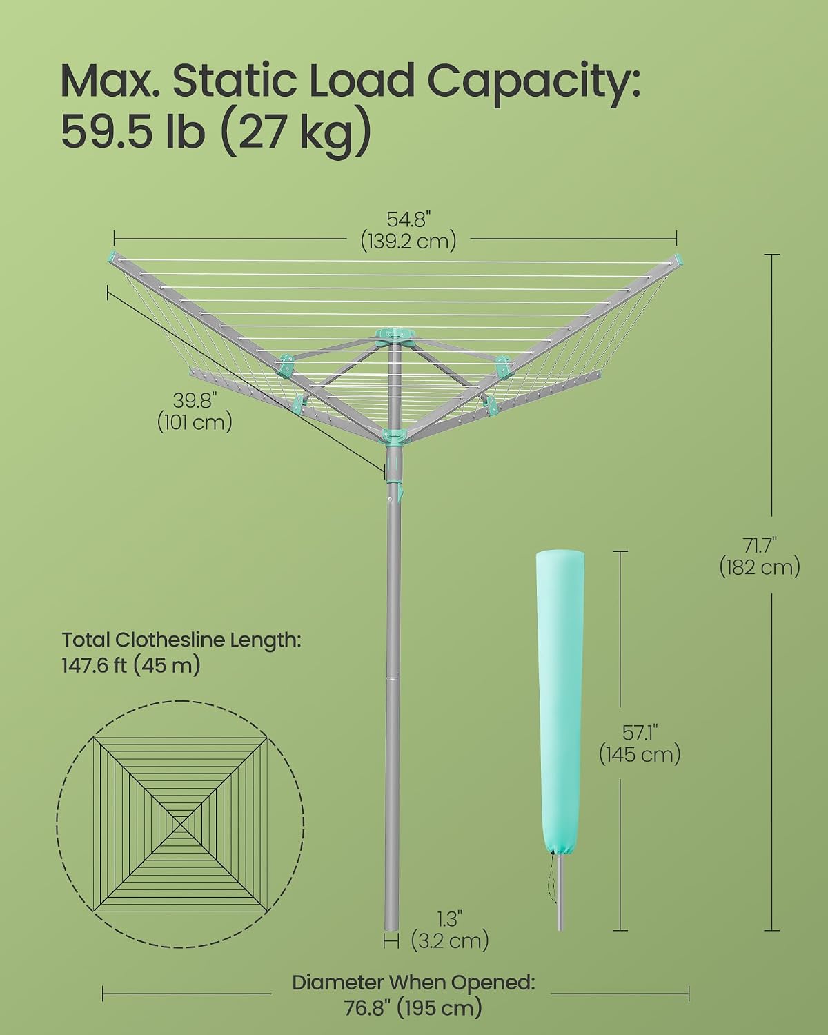 SONGMICS Umbrella Drying Rack, Foldable Outdoor Clothesline for 4 Loads