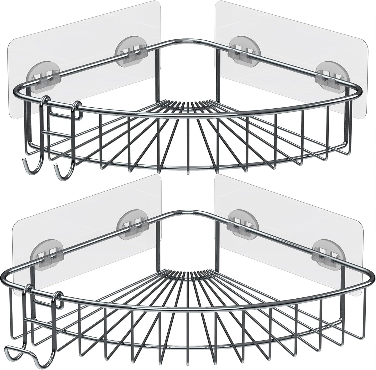 Shower Shelf for Inside Shower, Shower Shelf Corner, Shower Corner Caddy, Adhesive Shower Caddy, Shower Wall Caddy, Stainless Steel Shower Caddy Suction No Drill 2 Pack Silver