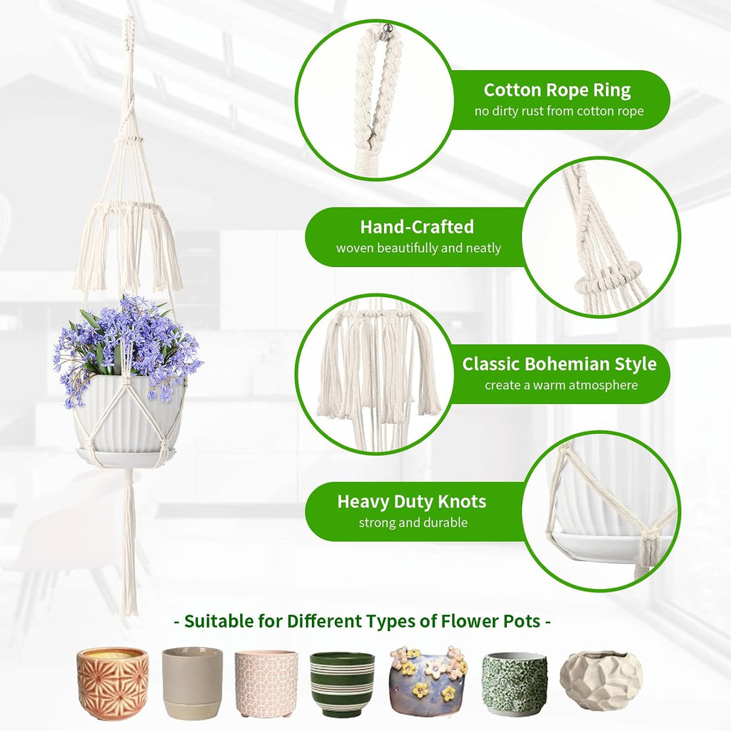 Macrame Plant Hangers 5Pack, Handmade Cotton Rope Hanging Planters