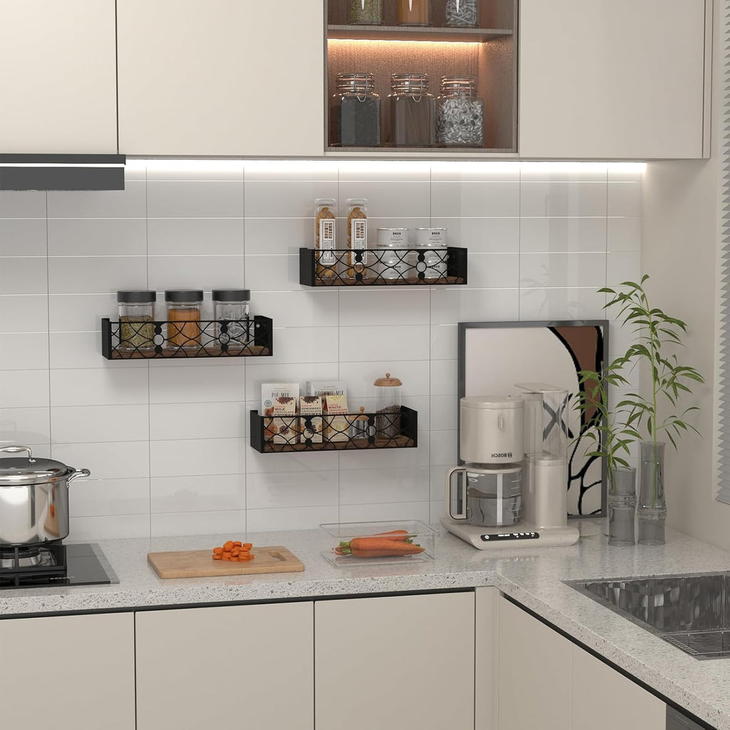 Wall Shelf with Removable Railing, 3 Same Sizes Floating Shelves