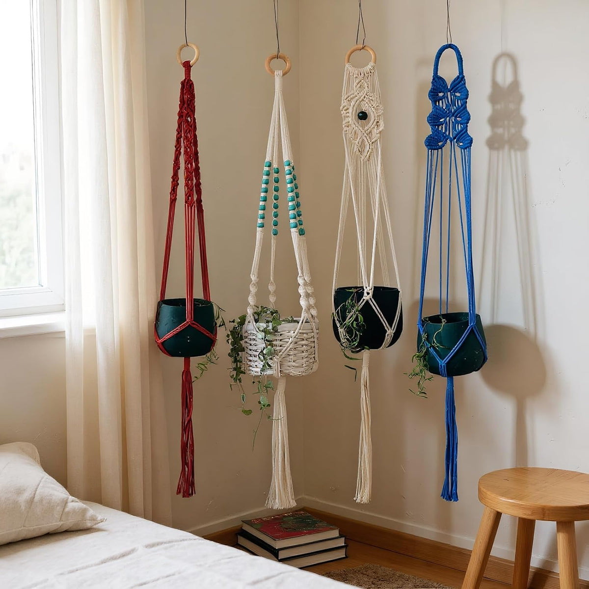 8-Pack Boho Plant Hanger, Macrame Pot Holder,Hanging Planter/Indoor/Balcony/Window Decoration Length 39" (Not Pot and Plant Included)