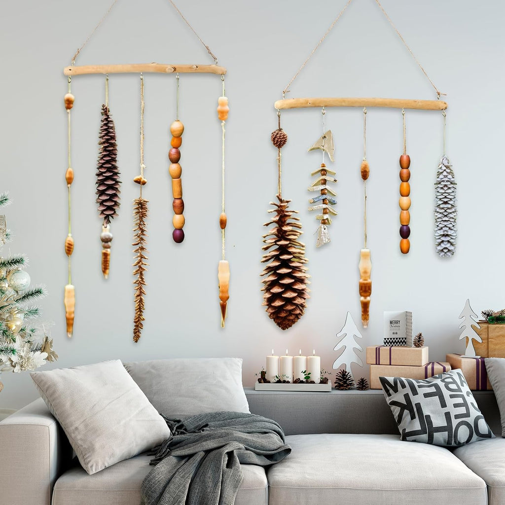 Chunful 4 Pcs Driftwood Wall Hanging Jewelry Hanger, 15 Inch with 5 Hooks