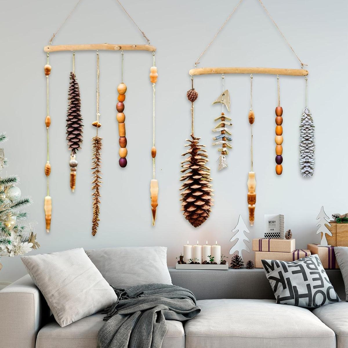 Chunful 4 Pcs Driftwood Wall Hanging Jewelry Hanger, 15 Inch with 5 Hooks