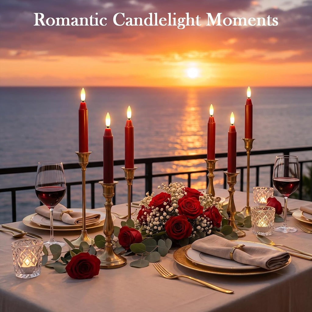 6Inch Flameless Taper Candles with Remote & 6 Batteries, Burgundy