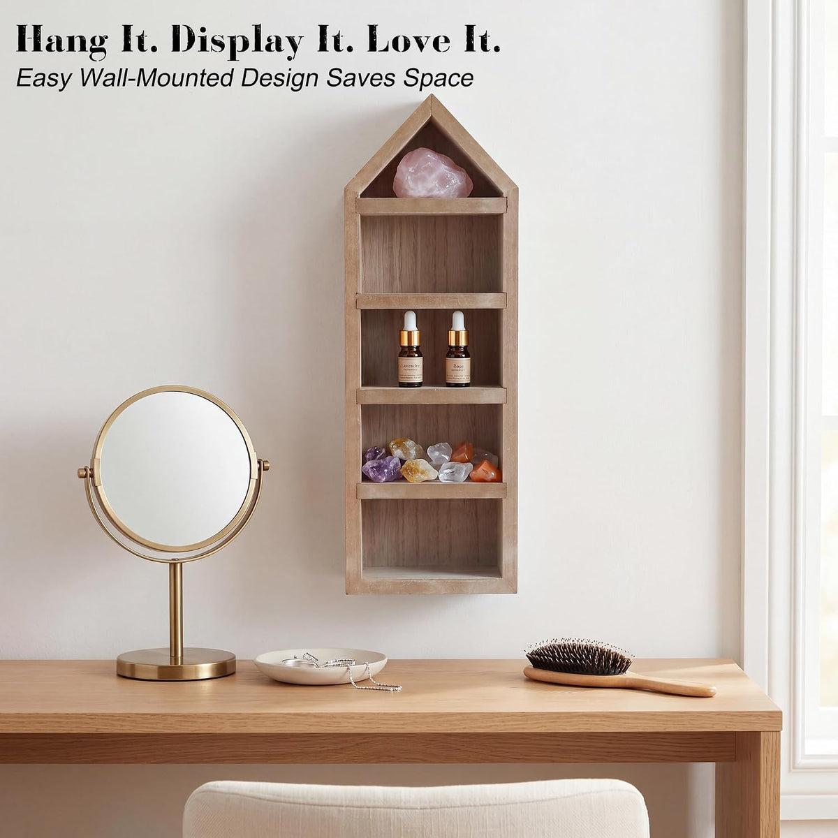 House Shaped Shadow Box with Removeable Shelves,Cream,4x12