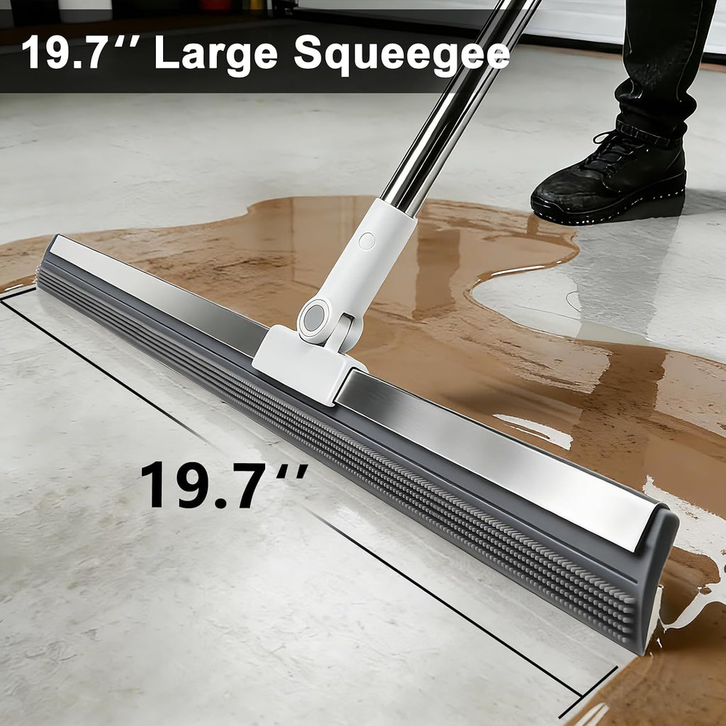 19.7'' Large Floor Squeegee for Concrete Floor with 51''-58'' Telescoping Stainless Steel Handle, Squeegee Broom for Removing Water on Tile, Epoxy, Garage, Driveway, Patio