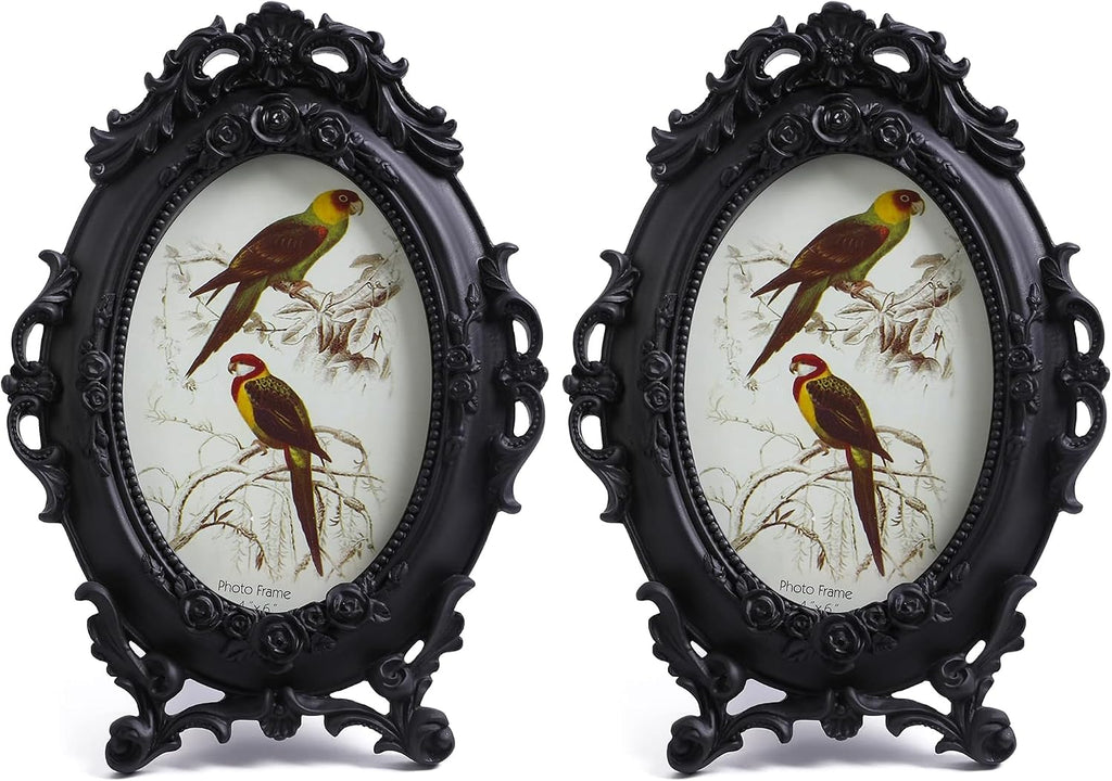 SIKOO Ornate Picture Frame 4x6 Antique Frames Vintage Frames Tabletop and Wall Mount Oval picture Frame, Victorian Home Decor, Black (Pack of 2)