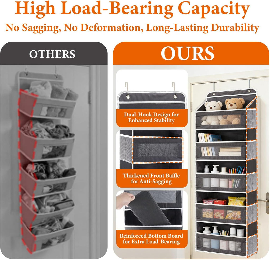 Over the Door Organizer 5-Tier, Heavy Duty Behind Door Storage, Anti-Tilt Capacity, Door Hanging Organizer with Clear Window for Closet, Bathroom, Nursery, Bedroom, Pantry, Shoe Diaper (Dark Gray)